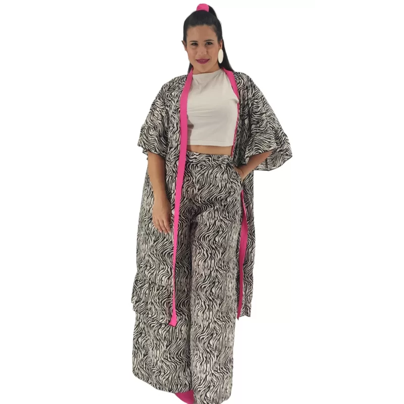 Plus Size Set Παντελόνα Oversized με Κιμονό Ζέβρα - Ασπρόμαυρο Plus Size Set Παντελόνα Oversized με Κιμονό Ζέβρα - Ασπρόμαυρο