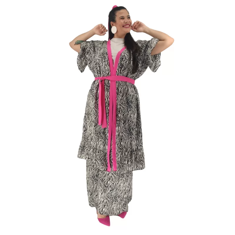Plus Size Set Παντελόνα Oversized με Κιμονό Ζέβρα - Ασπρόμαυρο Plus Size Set Παντελόνα Oversized με Κιμονό Ζέβρα - Ασπρόμαυρο
