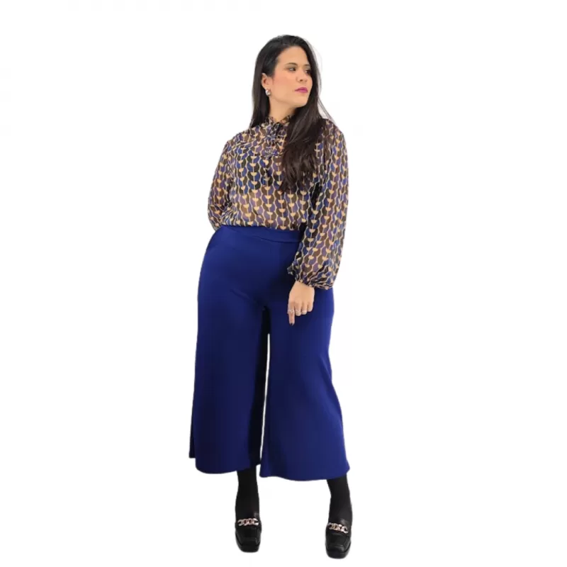 Plus Size Ζιπ Κιλότ - Μπλε Ρουά Plus Size Ζιπ Κιλότ - Μπλε Ρουά