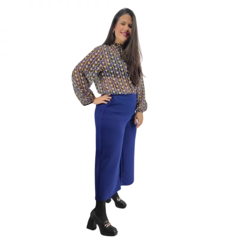 Plus Size Ζιπ Κιλότ - Μπλε Ρουά Plus Size Ζιπ Κιλότ - Μπλε Ρουά