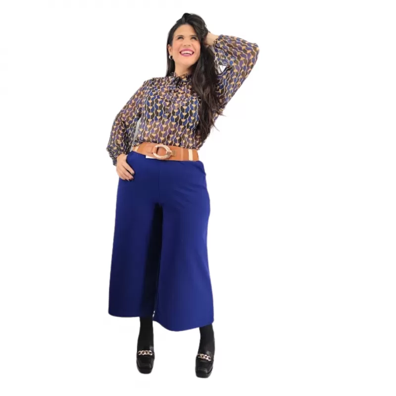 Plus Size Ζιπ Κιλότ - Μπλε Ρουά Plus Size Ζιπ Κιλότ - Μπλε Ρουά